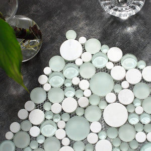 TBUBWG-01 Random Circle Glass Mix Stone Mosaic Tile in Mint Green and White