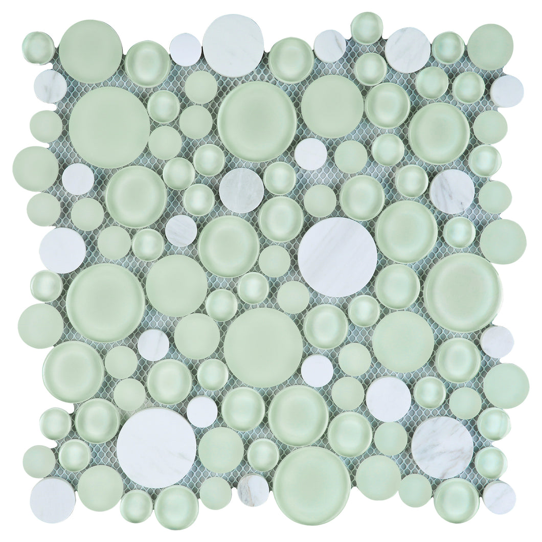 Random Tile Green TBUBWG-01 Random Circle Glass Mix Stone Mosaic Tile in Mint Green and ...