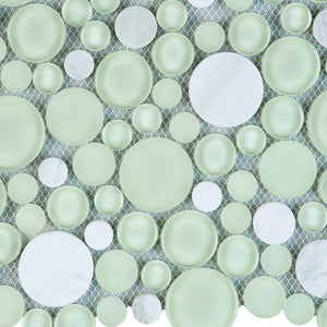 TBUBWG-01 Random Circle Glass Mix Stone Mosaic Tile in Mint Green and White