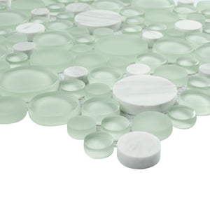 TBUBWG-01 Random Circle Glass Mix Stone Mosaic Tile in Mint Green and White