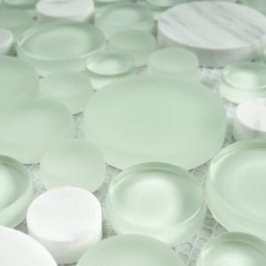 TBUBWG-01 Random Circle Glass Mix Stone Mosaic Tile in Mint Green and White