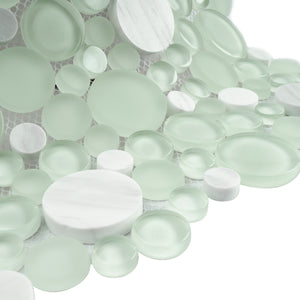 TBUBWG-01 Random Circle Glass Mix Stone Mosaic Tile in Mint Green and White