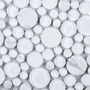 TBUBWG-02 Random Circle Glass Mix Stone Mosaic Tile in White