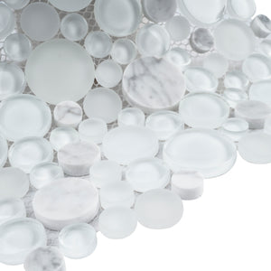 TBUBWG-02 Random Circle Glass Mix Stone Mosaic Tile in White