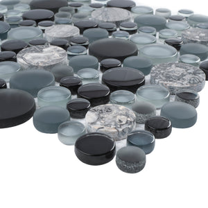 TBUBWG-03 Random Circle Glass Mix Stone Mosaic Tile in Black/Grey