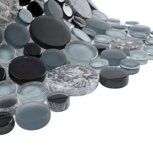 TBUBWG-03 Random Circle Glass Mix Stone Mosaic Tile in Black/Grey