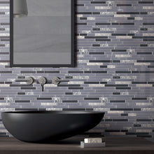 TBVSG-03 Linear Black and Grey Glass and Marble Mosaic Tile Sheet