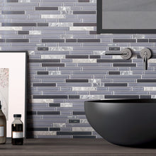 TBVSG-03 Linear Black and Grey Glass and Marble Mosaic Tile Sheet