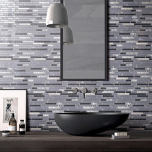 TBVSG-03 Linear Black and Grey Glass and Marble Mosaic Tile Sheet