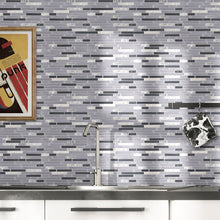 TBVSG-03 Linear Black and Grey Glass and Marble Mosaic Tile Sheet