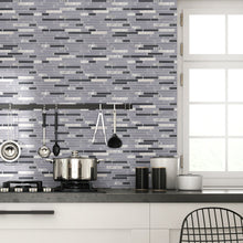 TBVSG-03 Linear Black and Grey Glass and Marble Mosaic Tile Sheet
