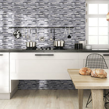 TBVSG-03 Linear Black and Grey Glass and Marble Mosaic Tile Sheet