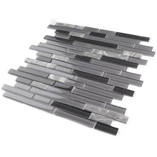 TBVSG-03 Linear Black and Grey Glass and Marble Mosaic Tile Sheet