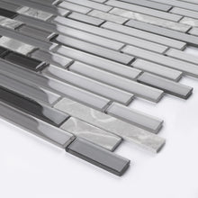 TBVSG-03 Linear Black and Grey Glass and Marble Mosaic Tile Sheet