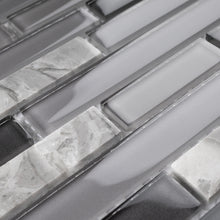 TBVSG-03 Linear Black and Grey Glass and Marble Mosaic Tile Sheet