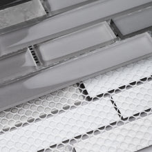 TBVSG-03 Linear Black and Grey Glass and Marble Mosaic Tile Sheet