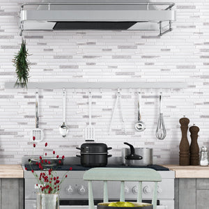 TBVSG-04 Linear White and Silver Glass and Aluminum Mosaic Tile Sheet