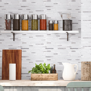 TBVSG-04 Linear White and Silver Glass and Aluminum Mosaic Tile Sheet