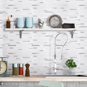TBVSG-04 Linear White and Silver Glass and Aluminum Mosaic Tile Sheet