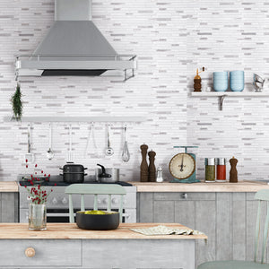 TBVSG-04 Linear White and Silver Glass and Aluminum Mosaic Tile Sheet