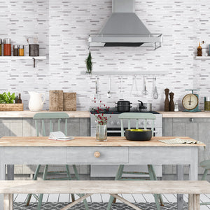 TBVSG-04 Linear White and Silver Glass and Aluminum Mosaic Tile Sheet