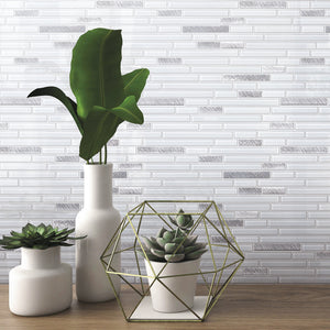 TBVSG-04 Linear White and Silver Glass and Aluminum Mosaic Tile Sheet