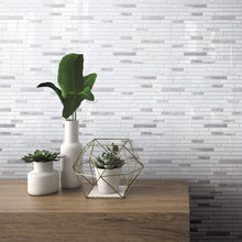 TBVSG-04 Linear White and Silver Glass and Aluminum Mosaic Tile Sheet