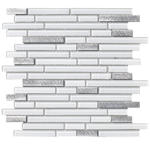 TBVSG-04 Linear White and Silver Glass and Aluminum Mosaic Tile Sheet