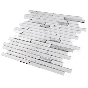 TBVSG-04 Linear White and Silver Glass and Aluminum Mosaic Tile Sheet