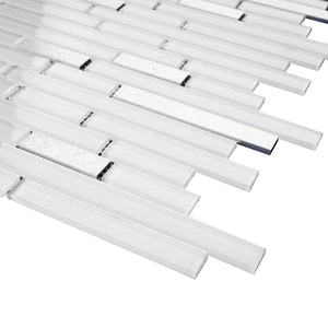 TBVSG-04 Linear White and Silver Glass and Aluminum Mosaic Tile Sheet