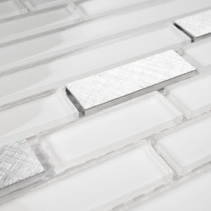 TBVSG-04 Linear White and Silver Glass and Aluminum Mosaic Tile Sheet