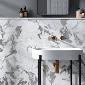 CA-MAH8B Calacatta Majestic 7.7" x 8.9" Hexagon Porcelain Patterned Wall & Floor Tile