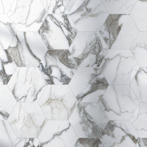 CA-MAH8B Calacatta Majestic 7.7" x 8.9" Hexagon Porcelain Patterned Wall & Floor Tile