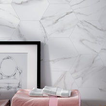 CA-WHH8B Calacatta White 8" x 9" Hexagon Porcelain Patterned Wall & Floor Tile