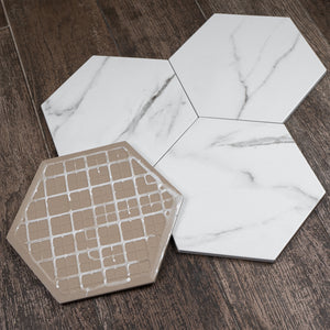 CA-WHH8B Calacatta White 8" x 9" Hexagon Porcelain Patterned Wall & Floor Tile