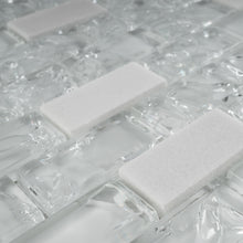 TCESG-01  1x2 Brick Crackled Glass Mosaic Tile in White