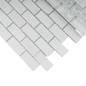 TCESG-01  1x2 Brick Crackled Glass Mosaic Tile in White