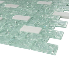 TCESG-02  1x2 Brick Crackled Glass Mosaic Tile in Mint Green/White