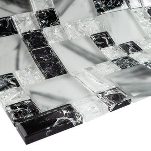 TCESG-03  Random Square Crackled Glass Mosaic Tile in Black and White