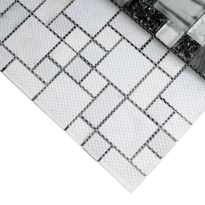 TCESG-03  Random Square Crackled Glass Mosaic Tile in Black and White