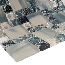 TCESG-04  Random Square Crackled Glass Mosaic Tile in Blue/Black