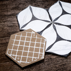 CO-BLH8 Corola Black 7.7"x8.9" Hexagon Porcelain Patterned Wall & Floor Tile