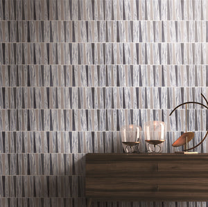 TDLG-03 Irregular Triangle Grey Stone and Metallic Glass Mosaic Tile Backsplash