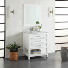 1912-30-01  30" Matt White Bathroom Vanity Cabinet Set Marble Top and Sink