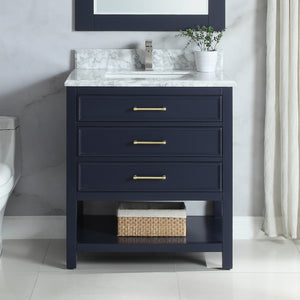 1912-30-04  30" Marine Blue Bathroom Vanity Cabinet Set Marble Top and Sink