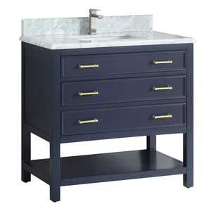 1912-36-04  36" Marine Blue Bathroom Vanity Cabinet Set Marble Top and Sink