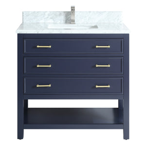 1912-36-04  36" Marine Blue Bathroom Vanity Cabinet Set Marble Top and Sink