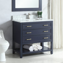 1912-36-04  36" Marine Blue Bathroom Vanity Cabinet Set Marble Top and Sink