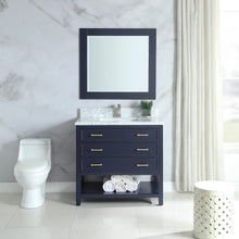 1912-36-04  36" Marine Blue Bathroom Vanity Cabinet Set Marble Top and Sink