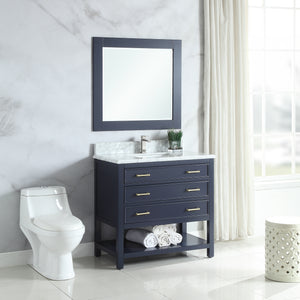 1912-36-04  36" Marine Blue Bathroom Vanity Cabinet Set Marble Top and Sink